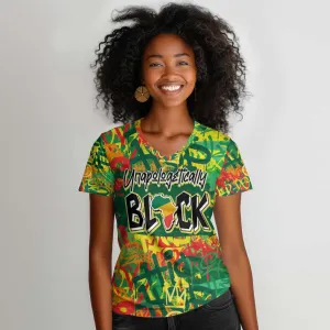 Personalized African Design Women V-Neck T-Shirt - Unapologetically Black DT02