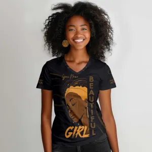 Personalized Beautiful Black Girl Women V-Neck T-Shirt - Women of Africa Design DT02