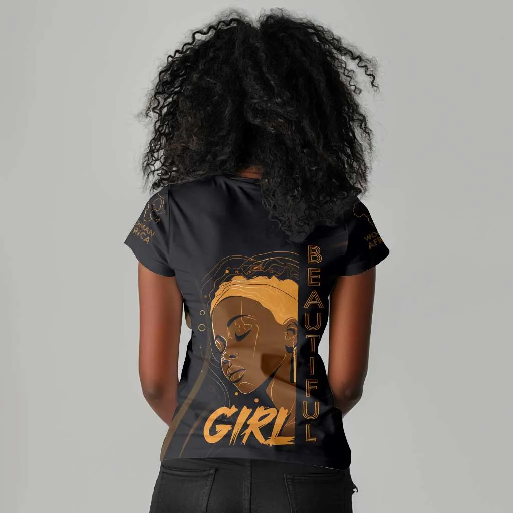 Personalized Beautiful Black Girl Women V-Neck T-Shirt - Women of Africa Design DT02