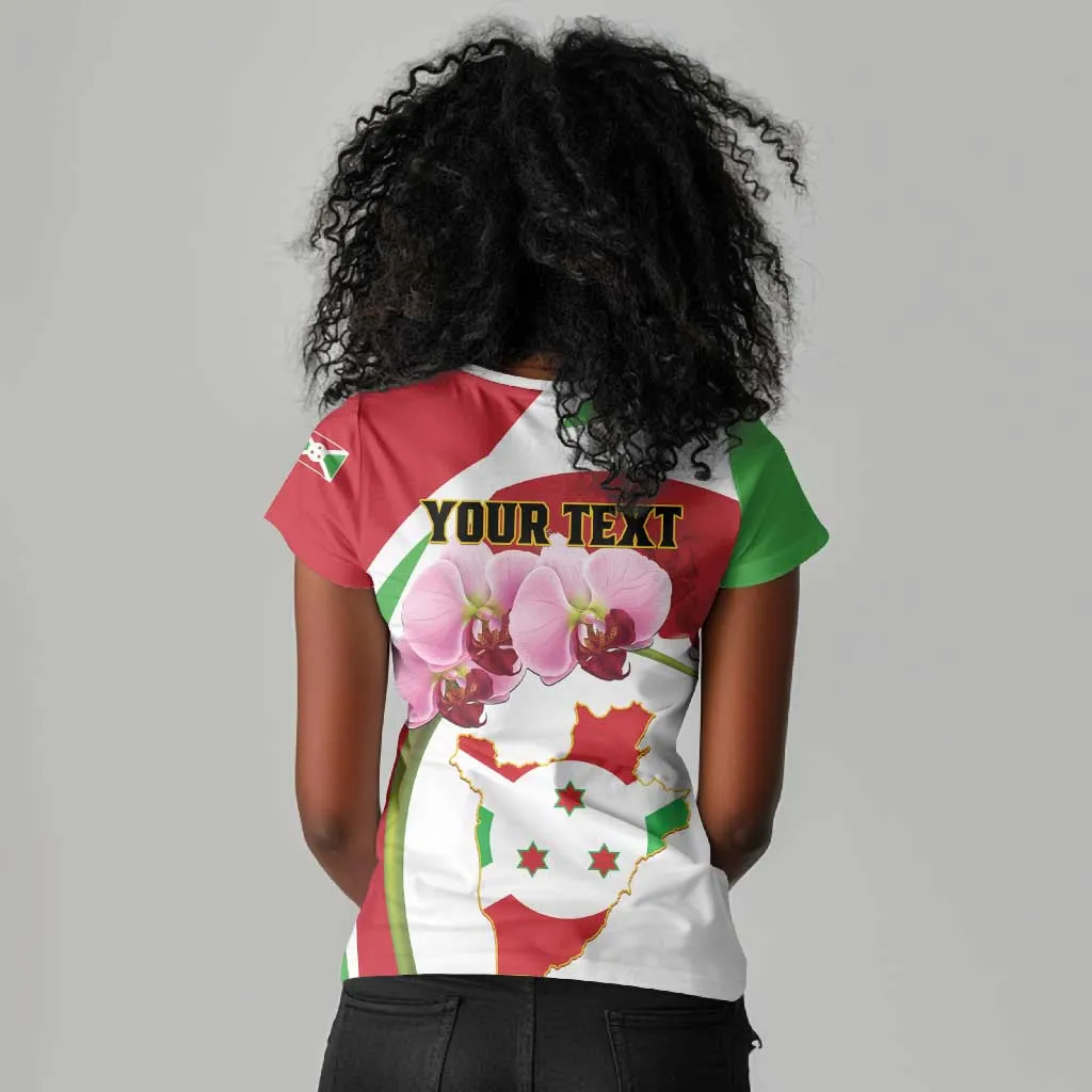 Personalized Burundi Independence Day Women V-Neck T-Shirt Coat Of Arms Bujumbura Flower LT01