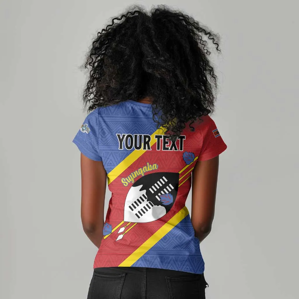 Personalized Happy Swaziland National Flag Day Women V-Neck T-Shirt Nguni Shield Flag Style - African Pattern LT15