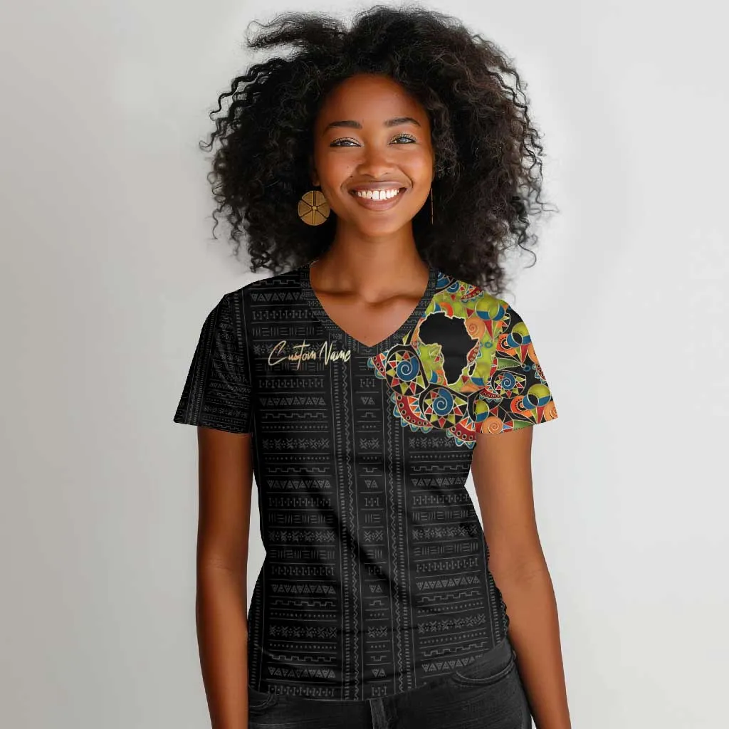 Personalized Sleeve African Pattern Women V-Neck T-Shirt Multi-Colored DT02