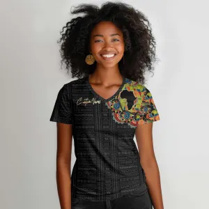 Personalized Sleeve African Pattern Women V-Neck T-Shirt Multi-Colored DT02
