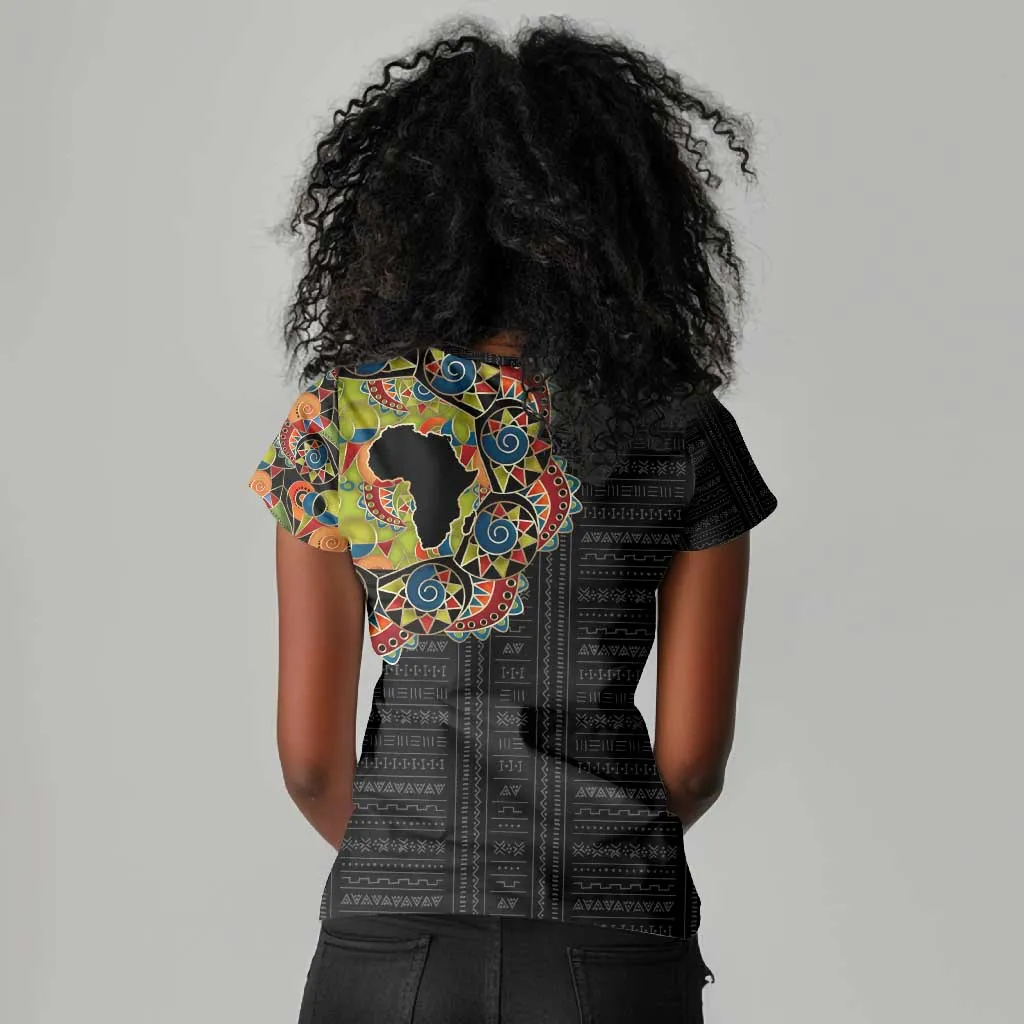 Personalized Sleeve African Pattern Women V-Neck T-Shirt Multi-Colored DT02