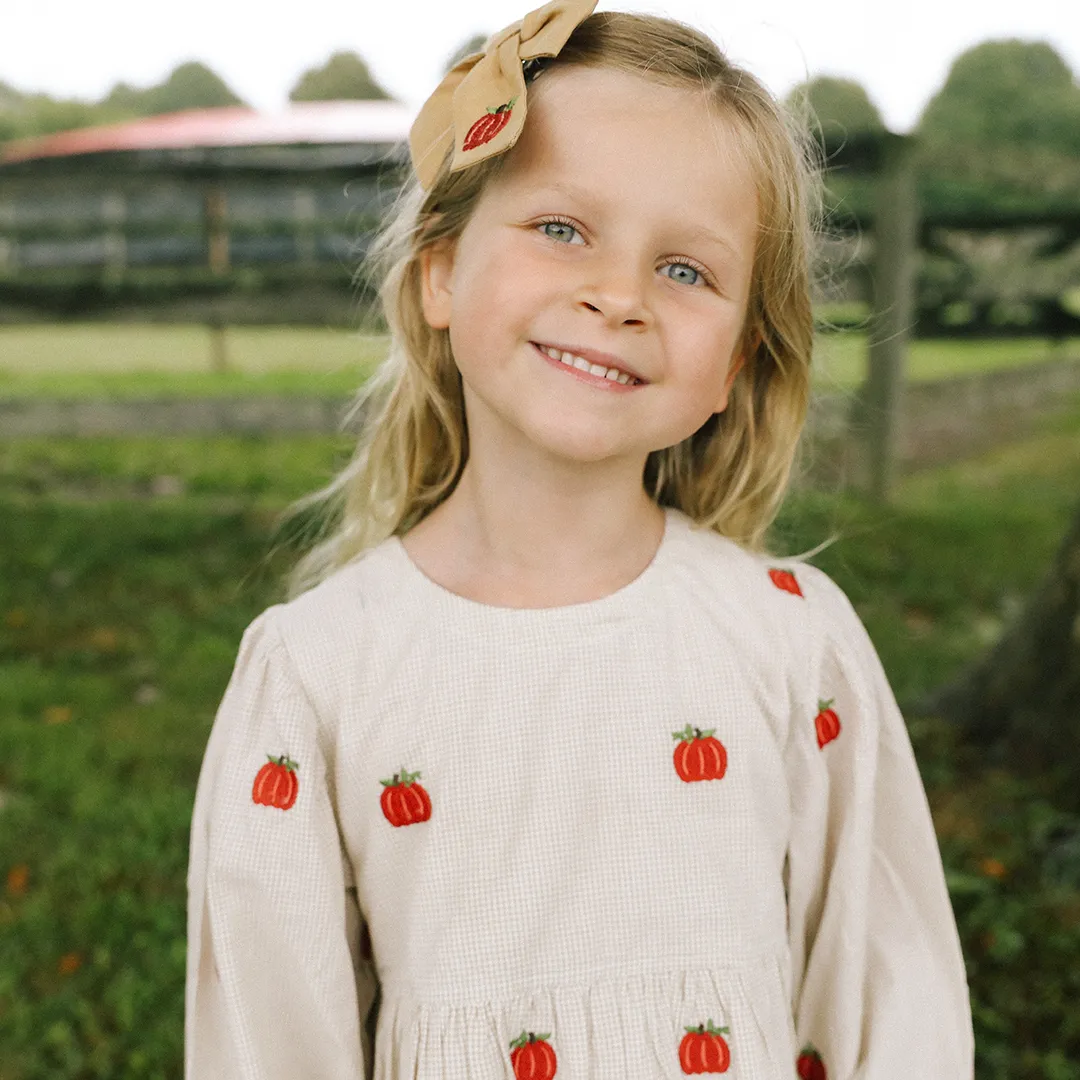 Pink Chicken Pumpkin Embroidery Girls Bea Dress