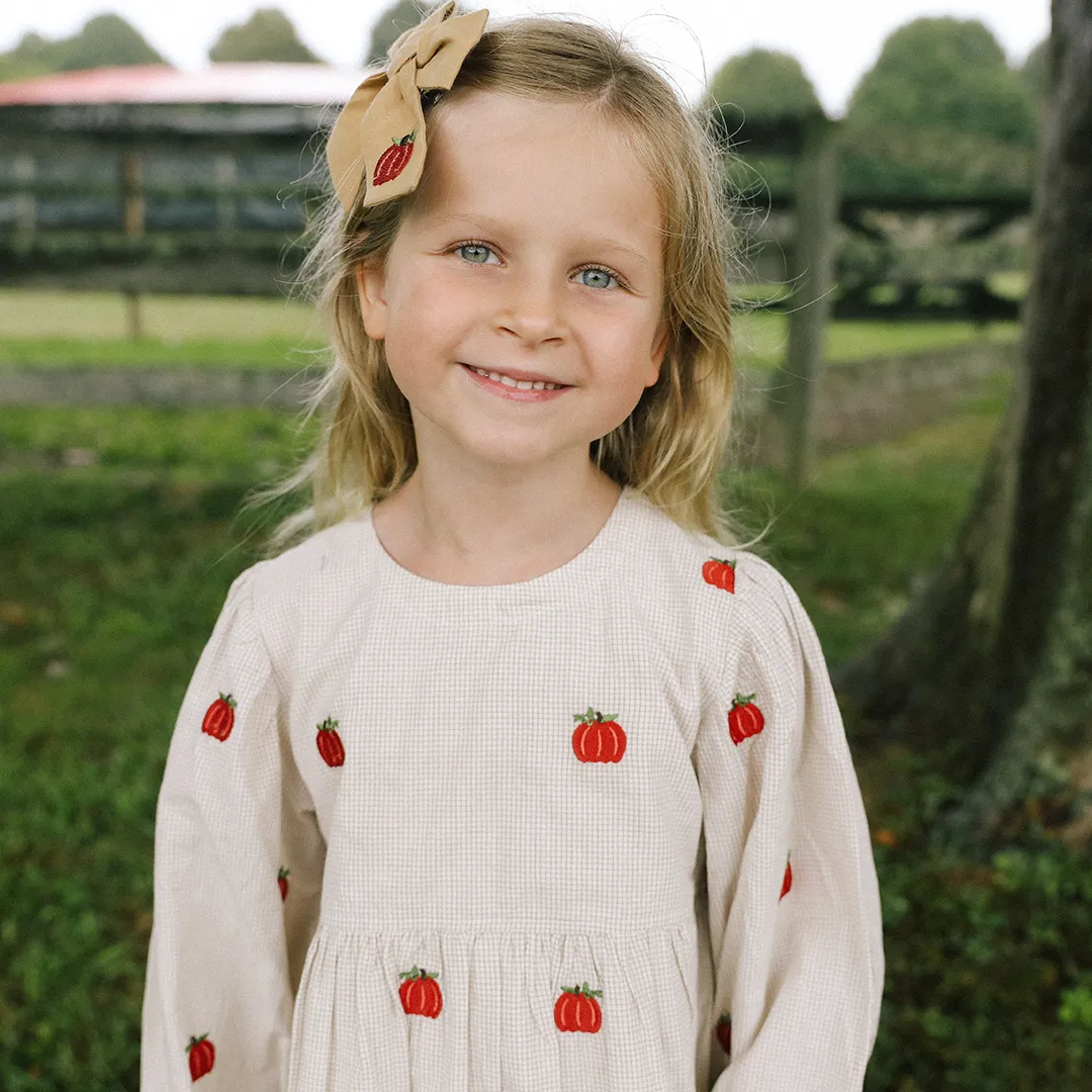 Pink Chicken Pumpkin Embroidery Girls Bea Dress