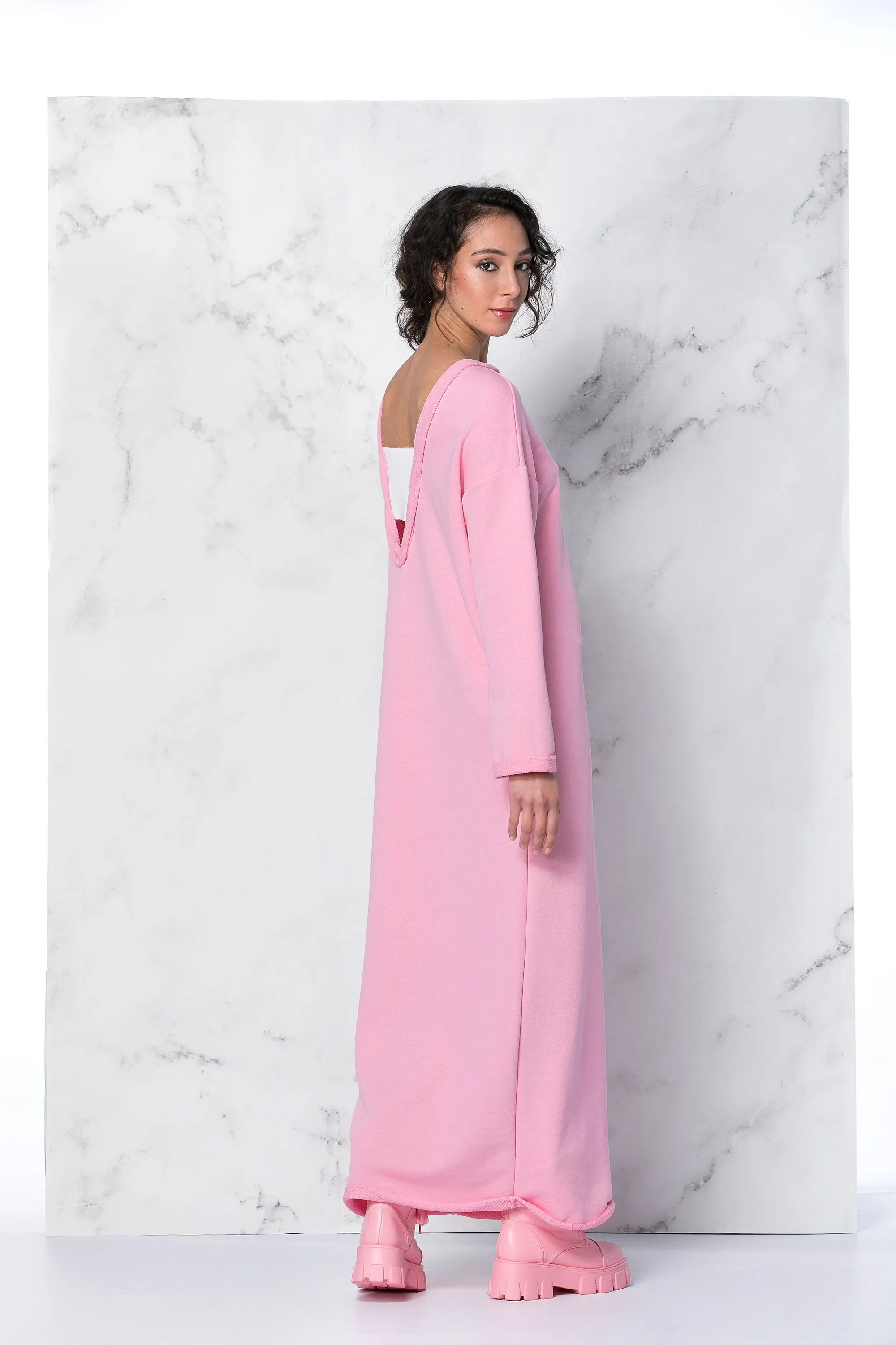 Pink Dress Women, Backless Caftan Dress, Loungewear Dress, Maxi Dress, Cut Out Dress, Avant Garde Dress, Extravagant Dress, Kaftan Dress