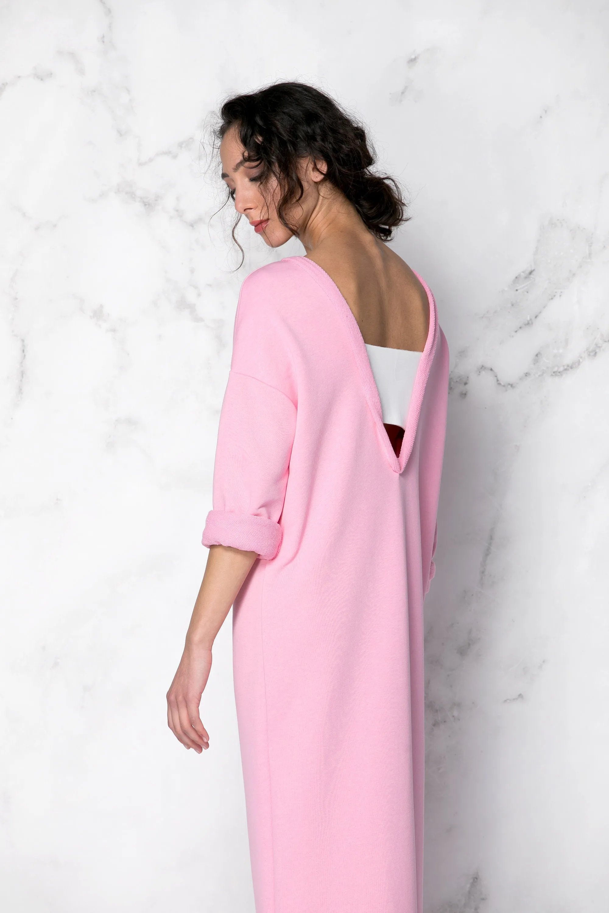 Pink Dress Women, Backless Caftan Dress, Loungewear Dress, Maxi Dress, Cut Out Dress, Avant Garde Dress, Extravagant Dress, Kaftan Dress