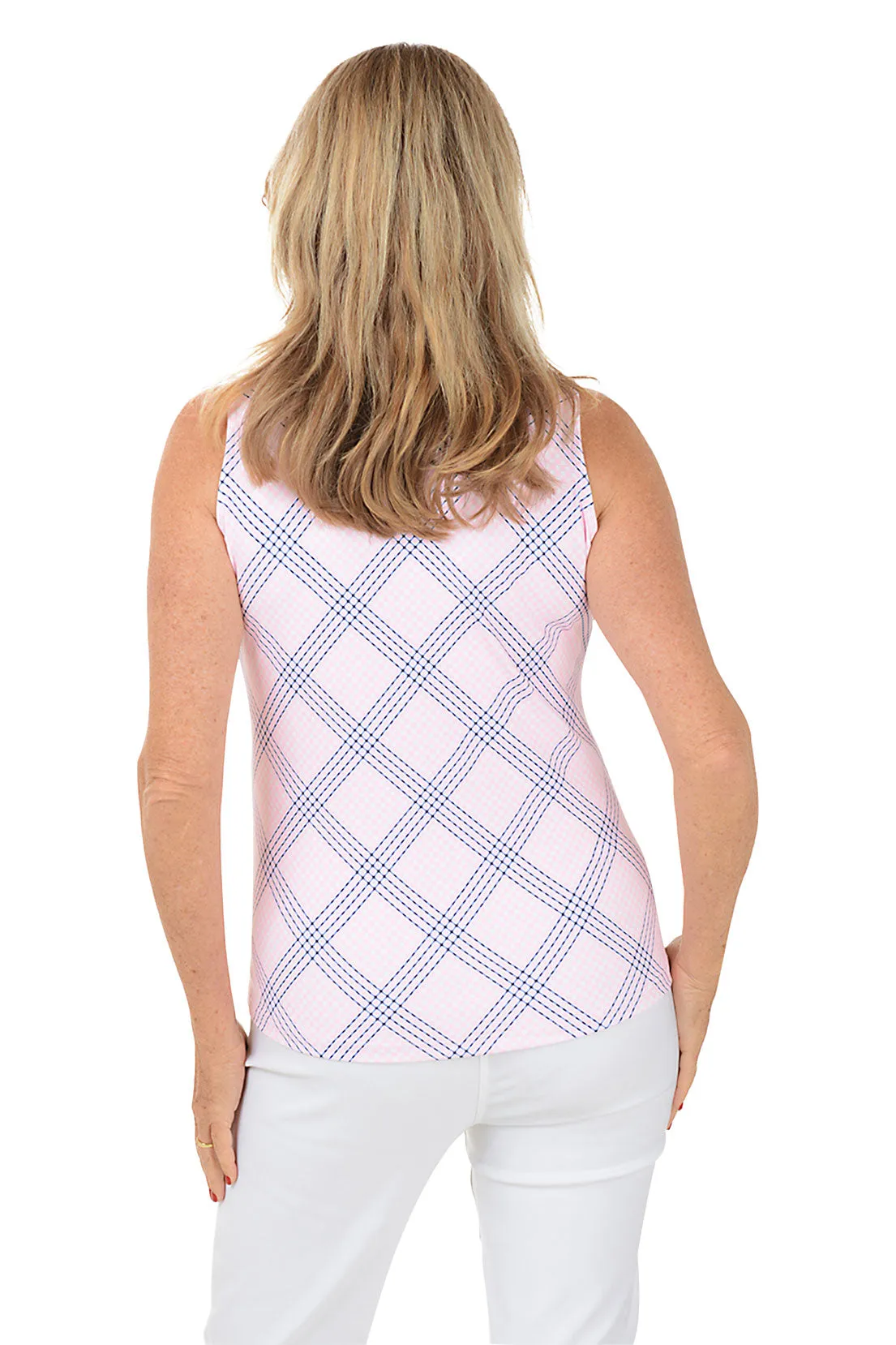Pink Gingham UPF50  Ruffle Sleeveless Top