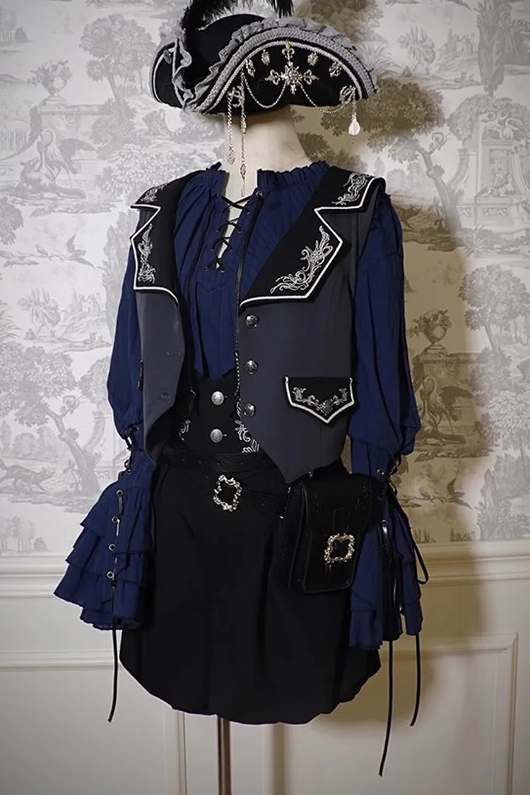 Pirate Series Navigation Treasure Hunting Guide High Waisted Embroidery Ouji Handsome Lolita Shorts 2 Colors