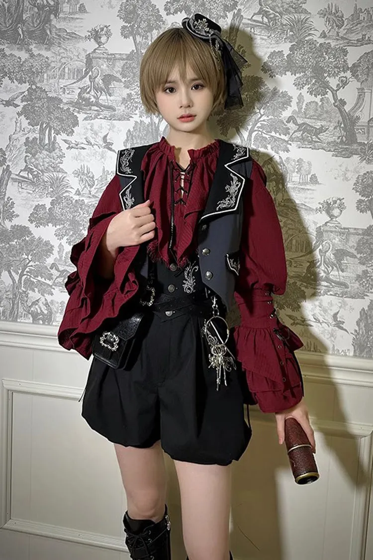 Pirate Series Navigation Treasure Hunting Guide High Waisted Embroidery Ouji Handsome Lolita Shorts 2 Colors
