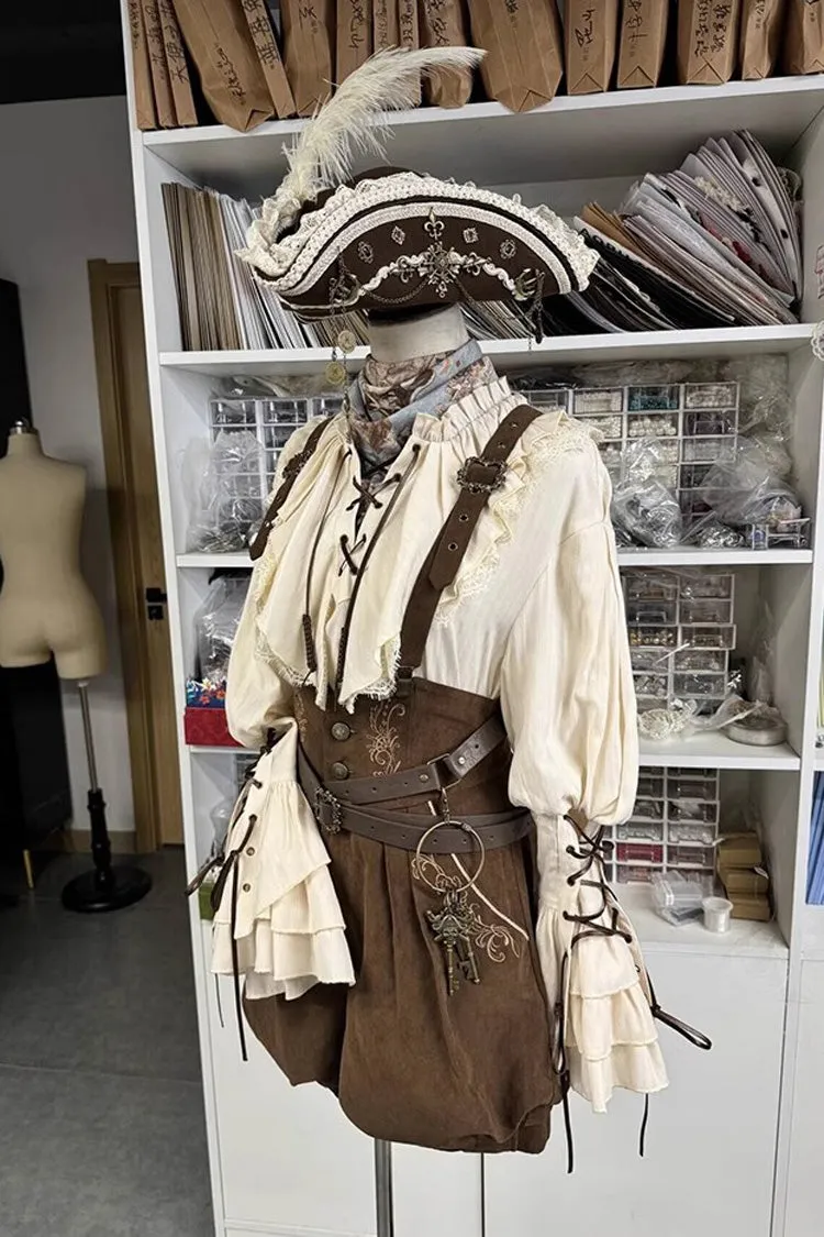 Pirate Series Navigation Treasure Hunting Guide High Waisted Embroidery Ouji Handsome Lolita Shorts 2 Colors