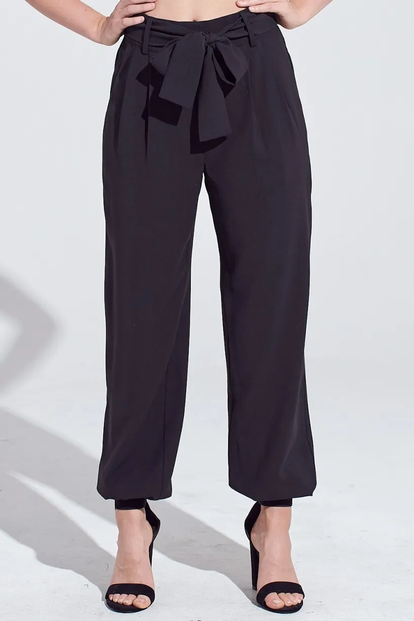 Pleat Front Self Belt 4 Pocket Jogger Style Pants
