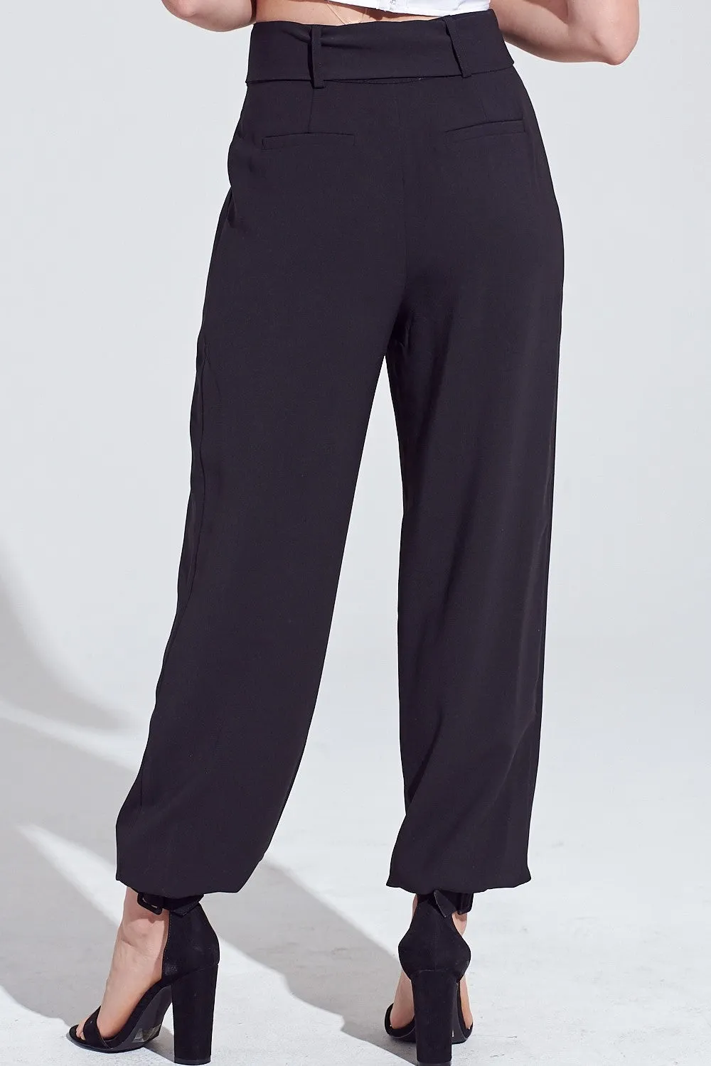 Pleat Front Self Belt 4 Pocket Jogger Style Pants