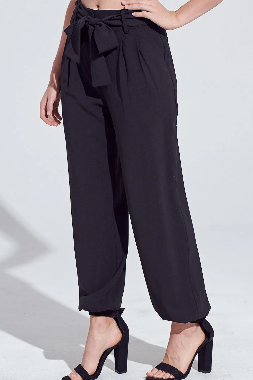 Pleat Front Self Belt 4 Pocket Jogger Style Pants