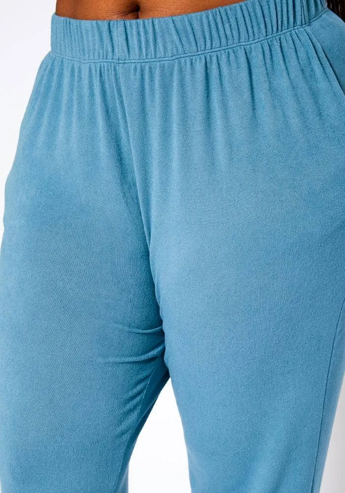 Plus Size Knit Half Sleeve Top and Jogger Pants  BLUE STEAL