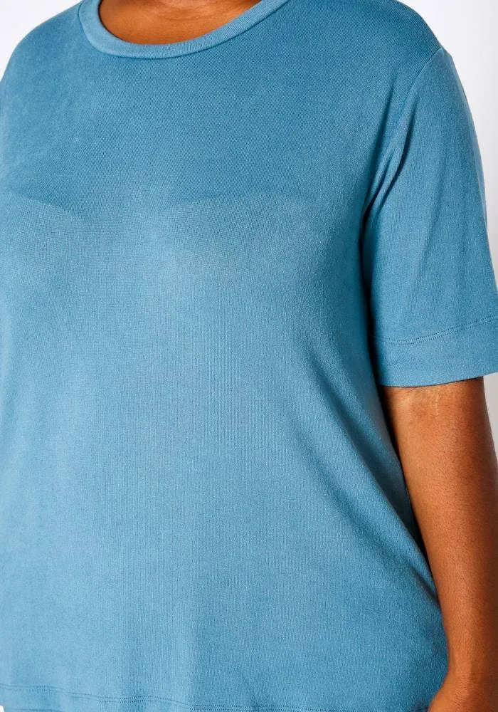 Plus Size Knit Half Sleeve Top and Jogger Pants  BLUE STEAL