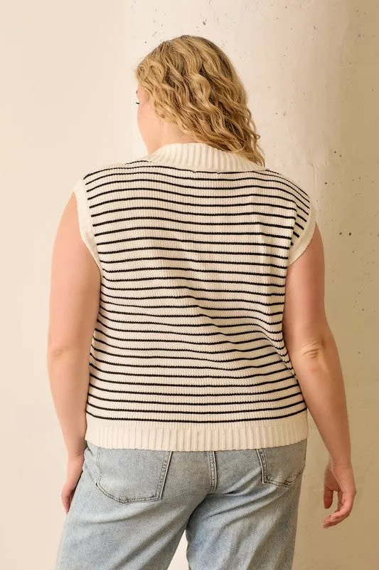PLUS Stripe Sleeveless Sweater Top