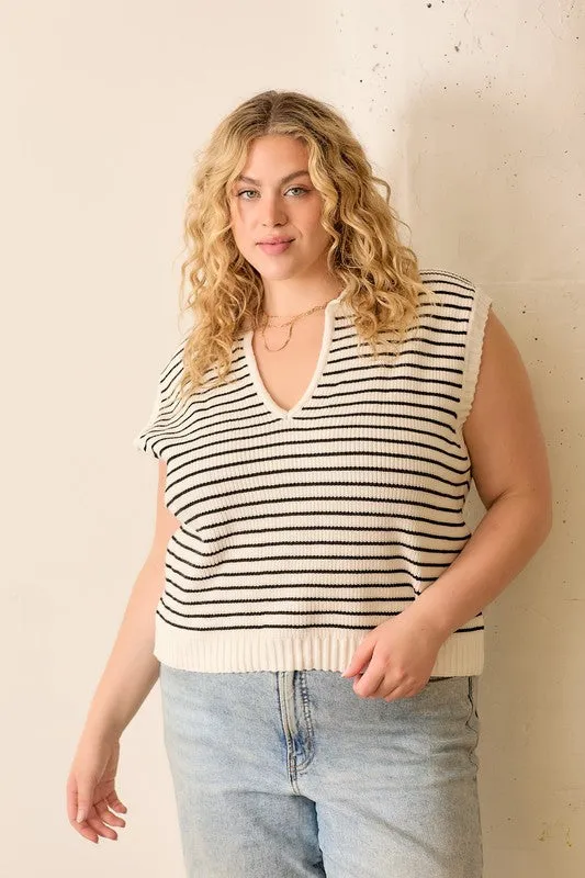 PLUS Stripe Sleeveless Sweater Top