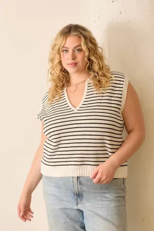 PLUS Stripe Sleeveless Sweater Top