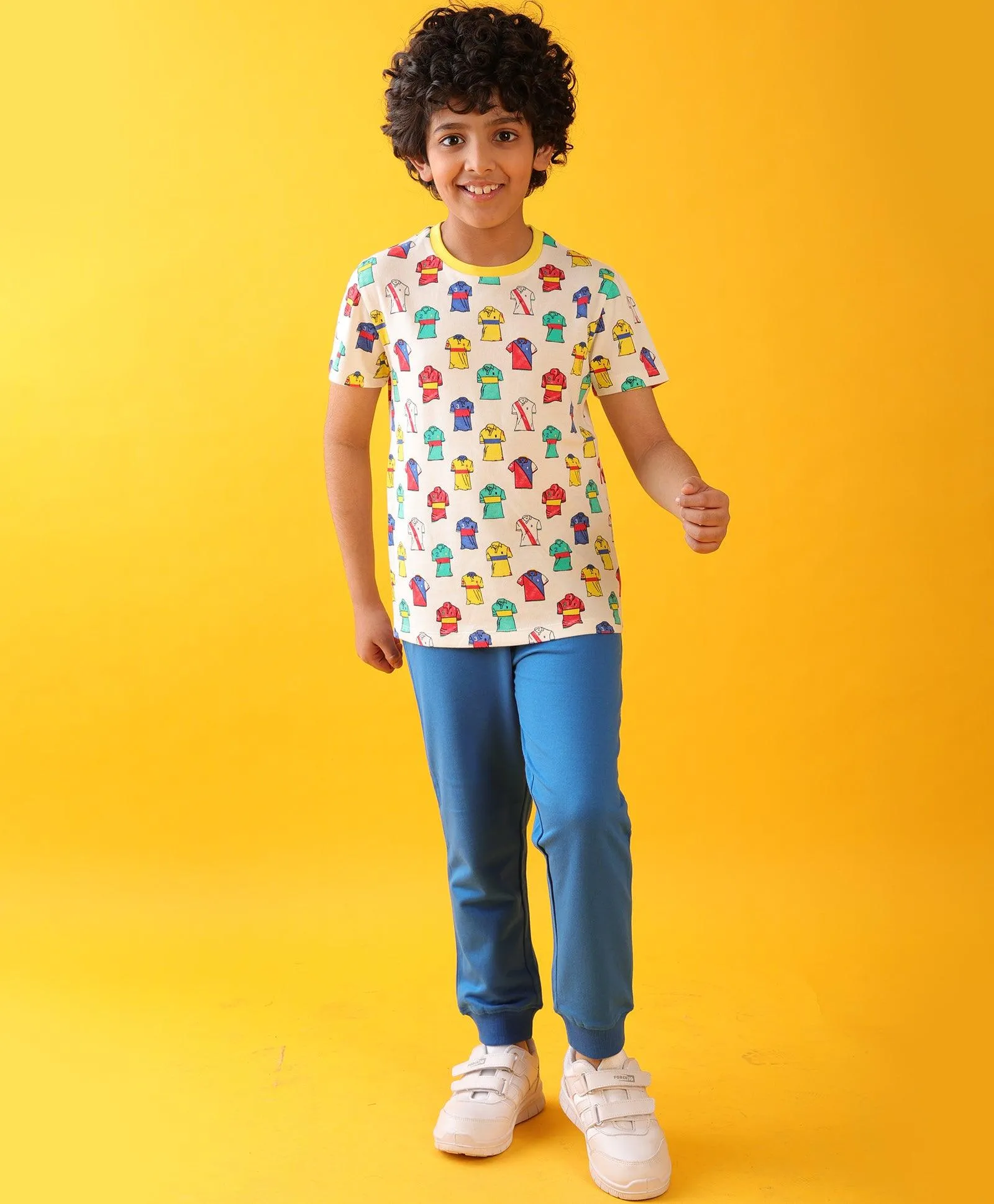 POLO PRINT ROYAL BOYS SUMMER JOGGER SET - WHITE/ROYAL