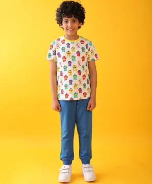 POLO PRINT ROYAL BOYS SUMMER JOGGER SET - WHITE/ROYAL