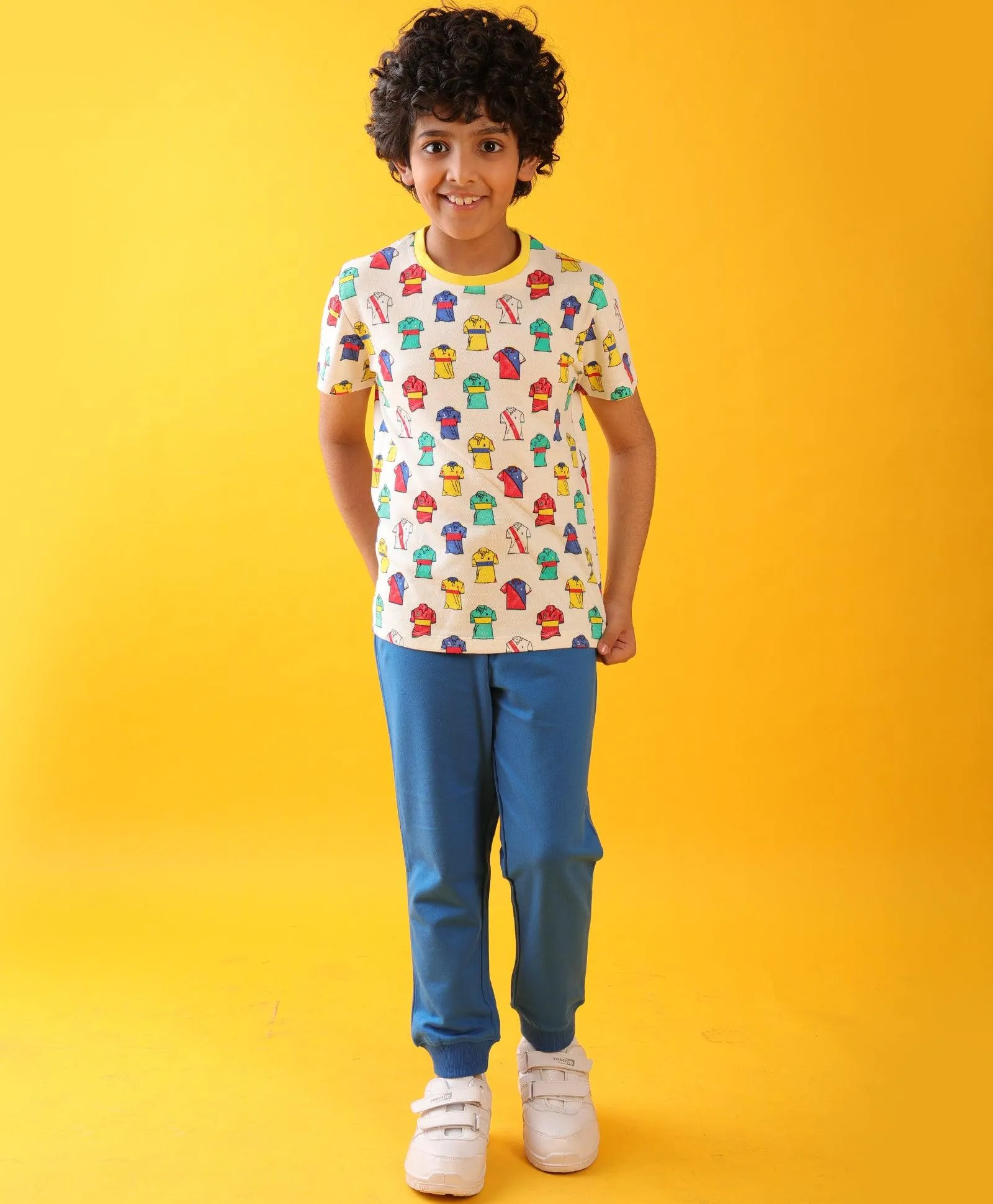 POLO PRINT ROYAL BOYS SUMMER JOGGER SET - WHITE/ROYAL
