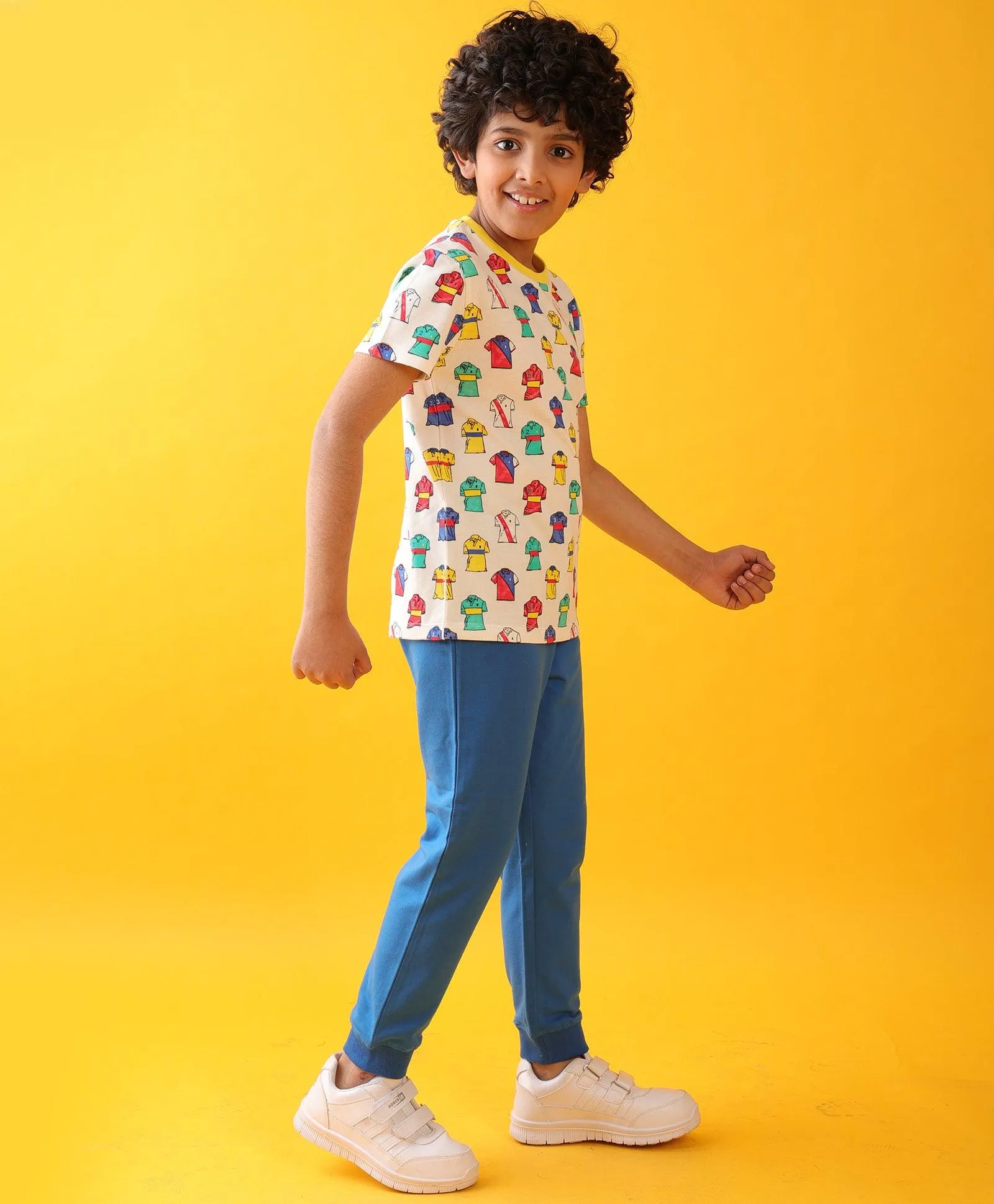 POLO PRINT ROYAL BOYS SUMMER JOGGER SET - WHITE/ROYAL