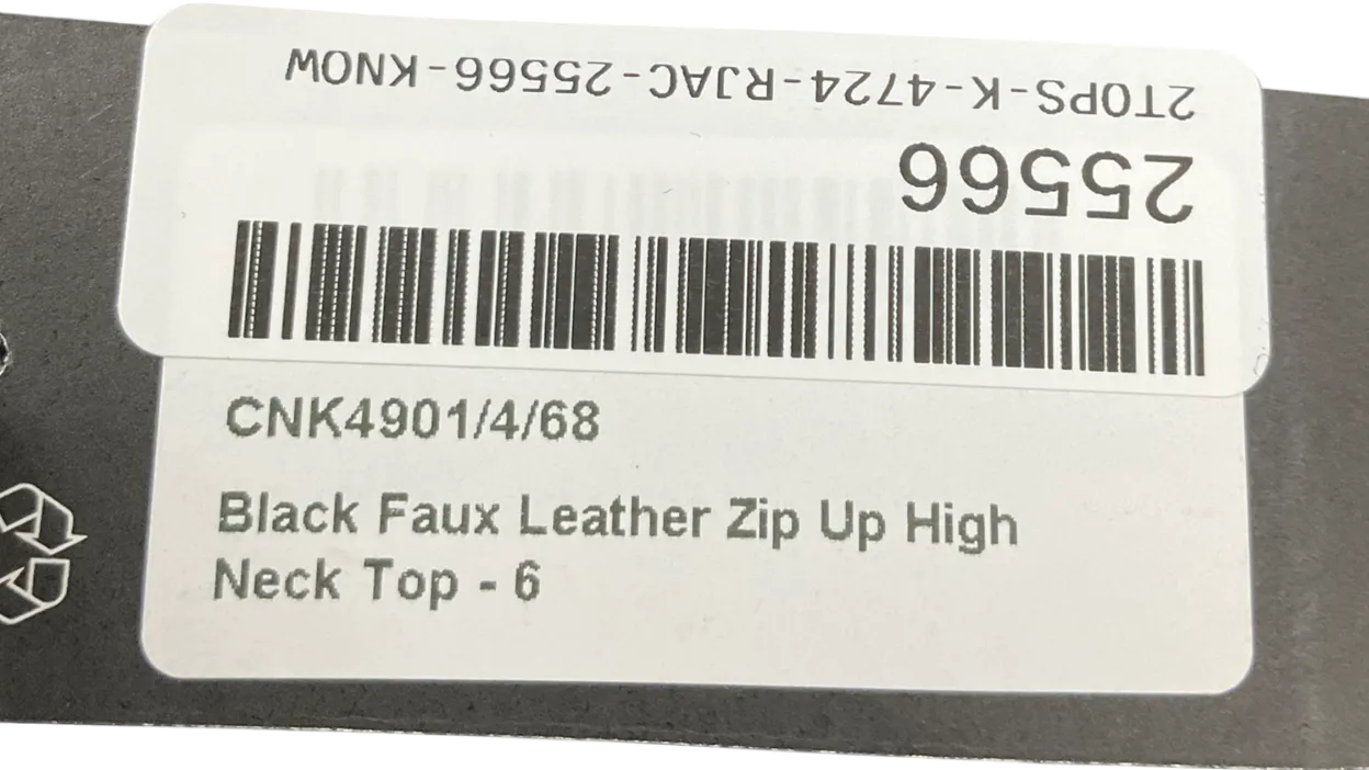 PrettyLittleThing Black Faux Leather Zip Up High Neck Top UK 6