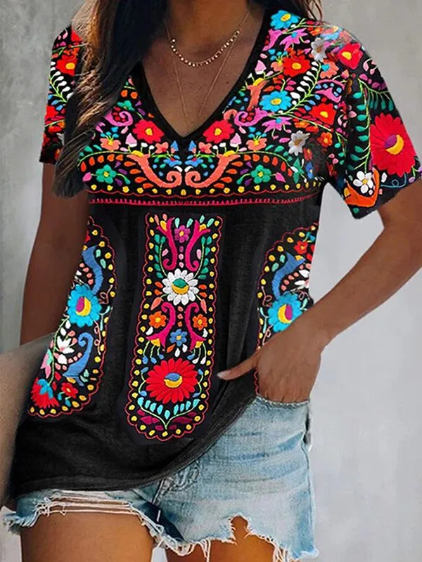 Printed V-Neck Tee--Clearance