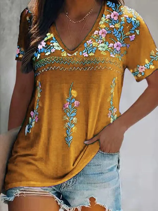 Printed V-Neck Tee--Clearance