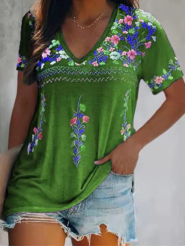 Printed V-Neck Tee--Clearance