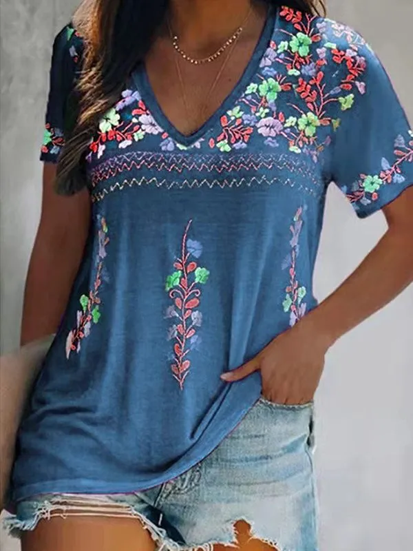 Printed V-Neck Tee--Clearance