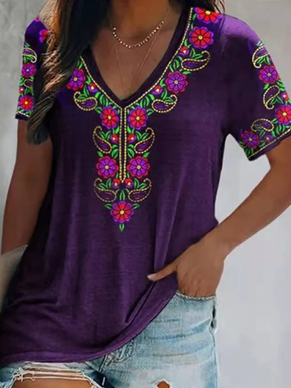 Printed V-Neck Tee--Clearance