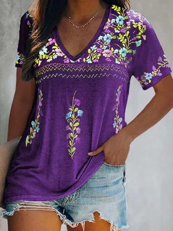 Printed V-Neck Tee--Clearance