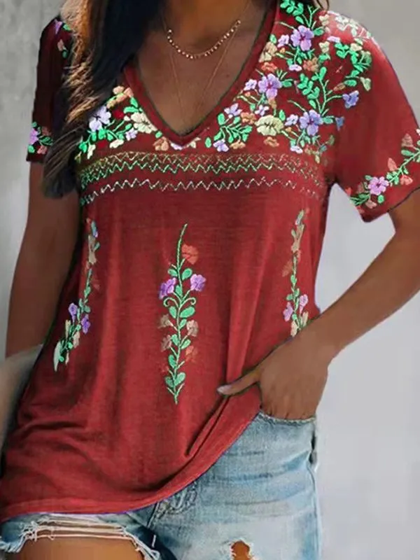 Printed V-Neck Tee--Clearance