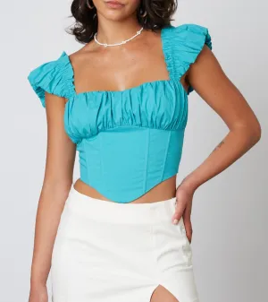 Puff Sleeve Ruched Corset Top