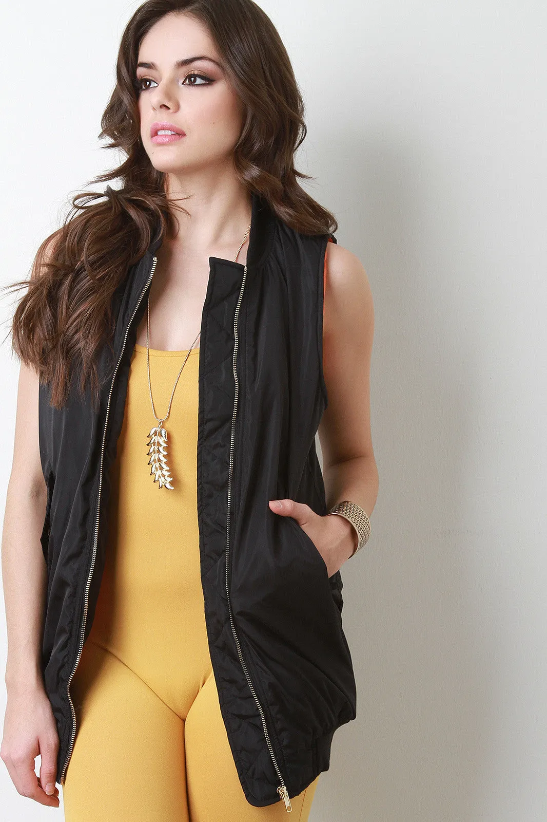 Puffy Sleeveless Zip-Up Vest