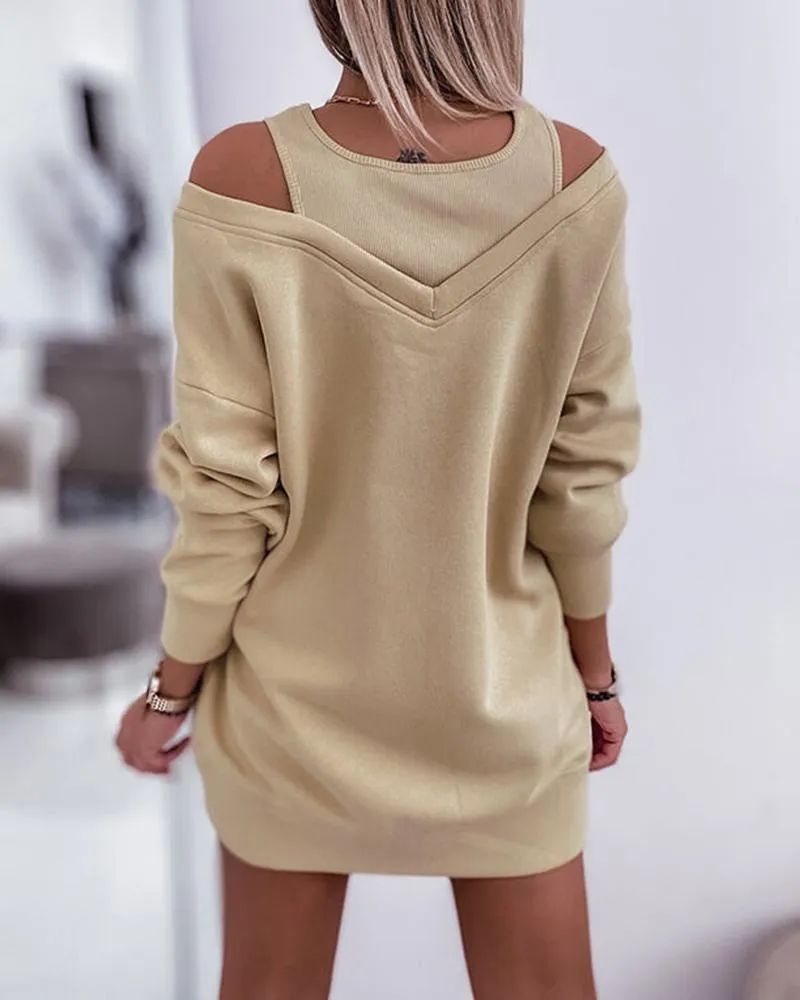 Queen Print Fake Two Piece Long Sleeve Casual Dress