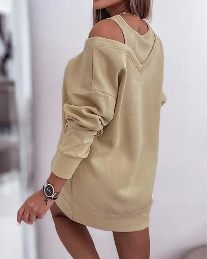 Queen Print Fake Two Piece Long Sleeve Casual Dress
