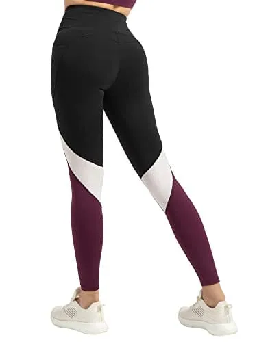 QUEENIEKE Women Yoga Pants Blocking Mesh Workout Running Leggings Tights with Pockets XS Dark Rose Red