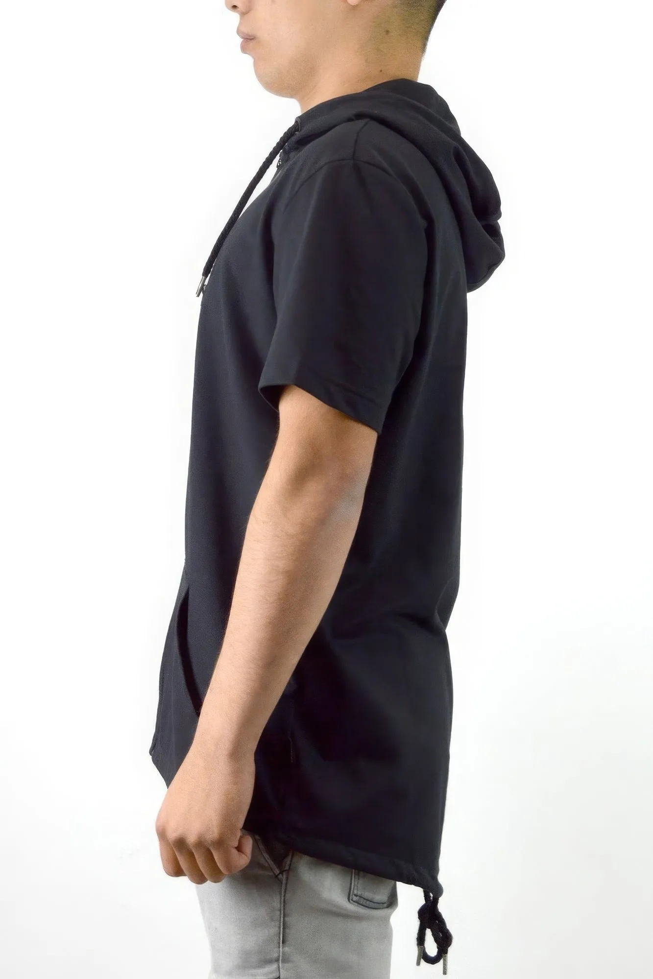 "Men's Casual Short Sleeve Zip-up Hoodie Tops"