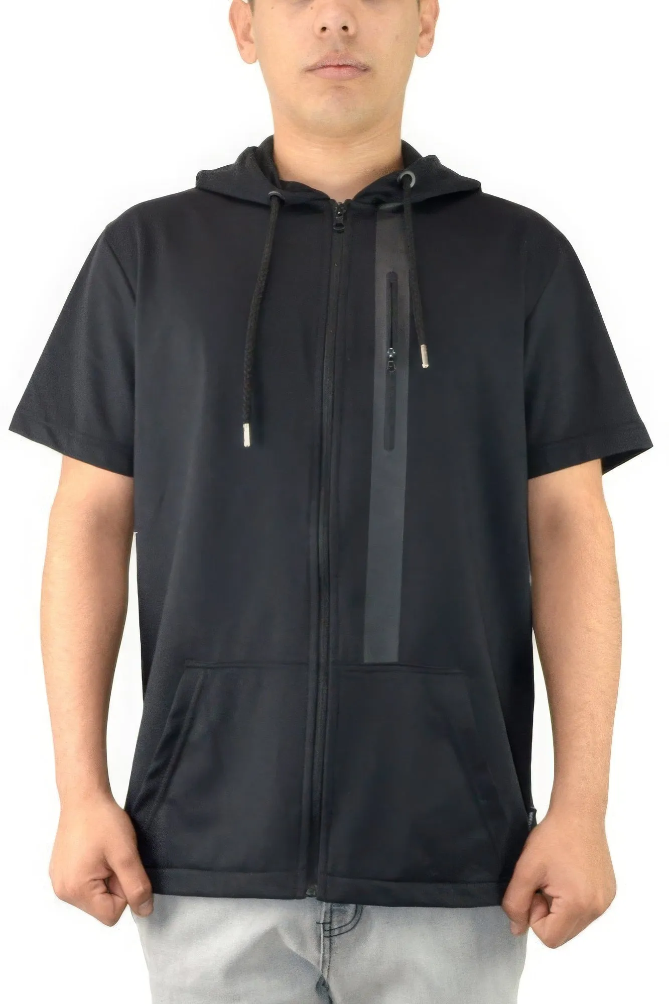 "Men's Casual Short Sleeve Zip-up Hoodie Tops"