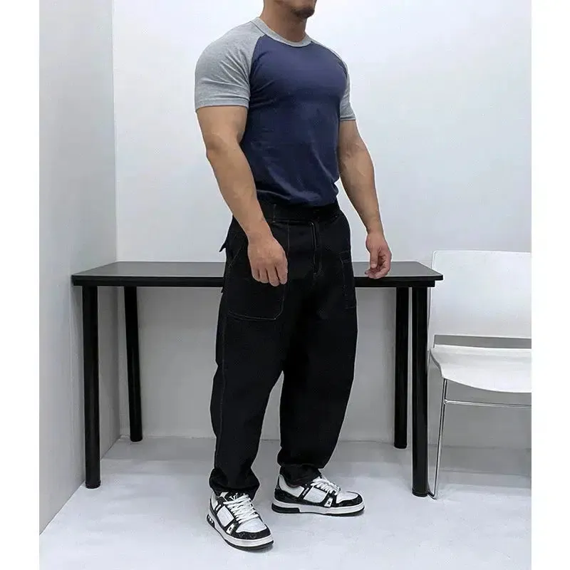 Raglan Contrast Color Round Neck T-shirt