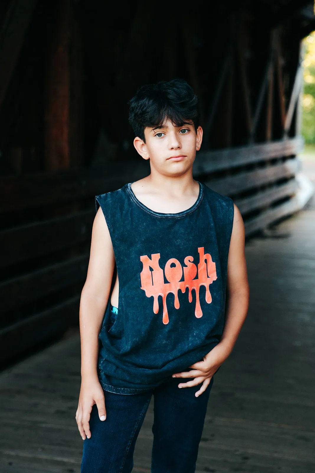 Red Dripping Nosh Unisex Stonewash Tank Top
