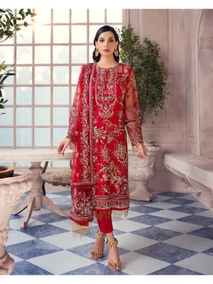 Red Pakistani Dress for Party with Net Embroidery #BB119