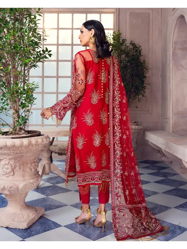 Red Pakistani Dress for Party with Net Embroidery #BB119
