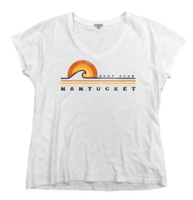 Retro Strip V Neck White