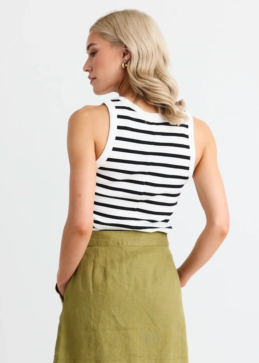RE:UNION Cobble Rib Cutaway Tank - White/Black Stripe