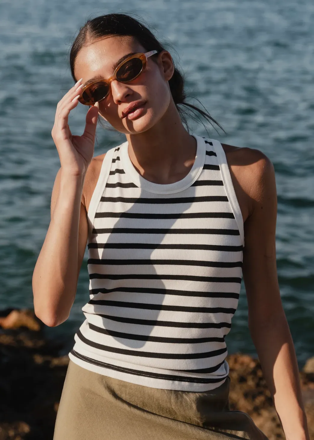 RE:UNION Cobble Rib Cutaway Tank - White/Black Stripe